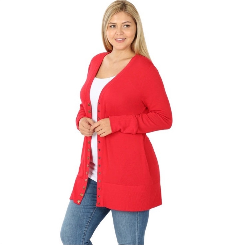 ZENANA
Long Sleeve Snap Button V-neck Sweater Cardigan - Picture 10 of 12